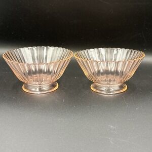 Pink Depression Glass Petal Ware Fruit Cup Ribbed Scalloped Set Of 2 Small